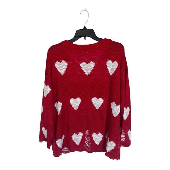 NWT Miracle | Red White Juliet’s Heart Gauge Slub Sweater Top S/M - Picture 4 of 7